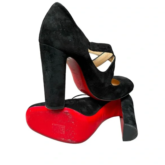CHRISTIAN LOUBOUTIN SUEDE 100 MISS ELLEN CRISSCROSS PUMPS 40.5 - Picture 12 of 14